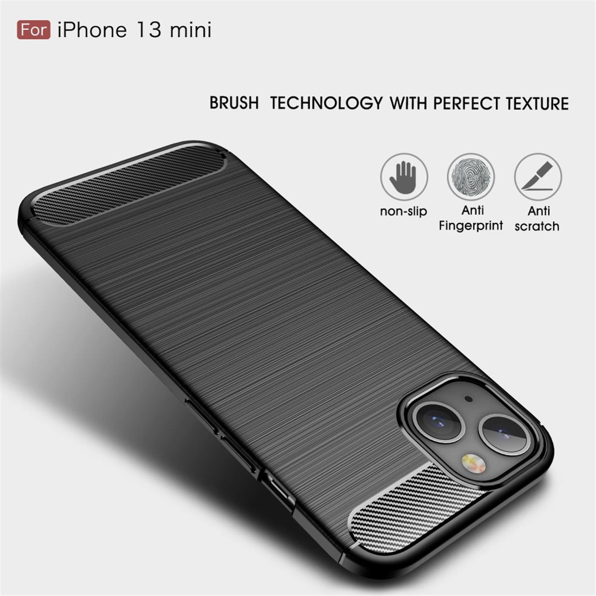 Eine schwarze Handyhülle mit strukturierter Oberfläche, für ein iPhone 13 mini.