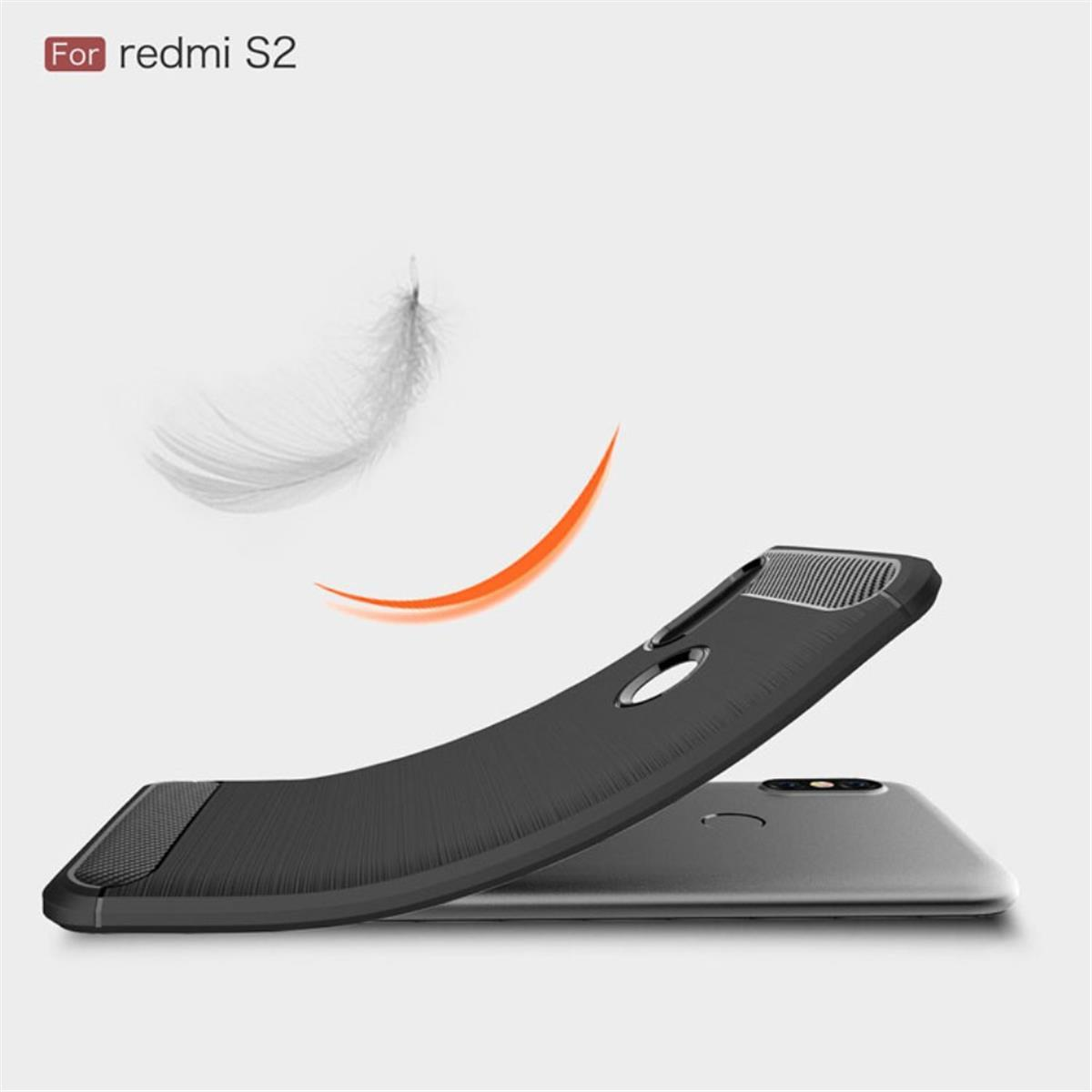 Carbon Handycase Look, Redmi im S2, Xiaomi, schwarz COVERKINGZ Backcover,