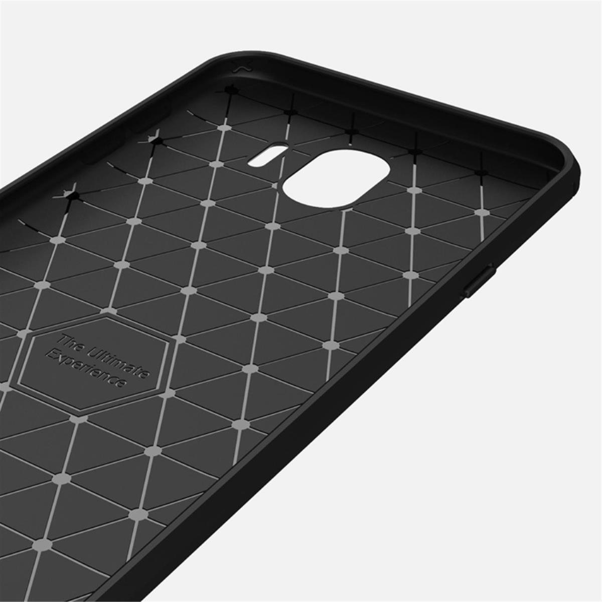 Schwarze Handyhüllen-Innenseite, mit geometrischem Muster und Aussparung für die Kamera.
