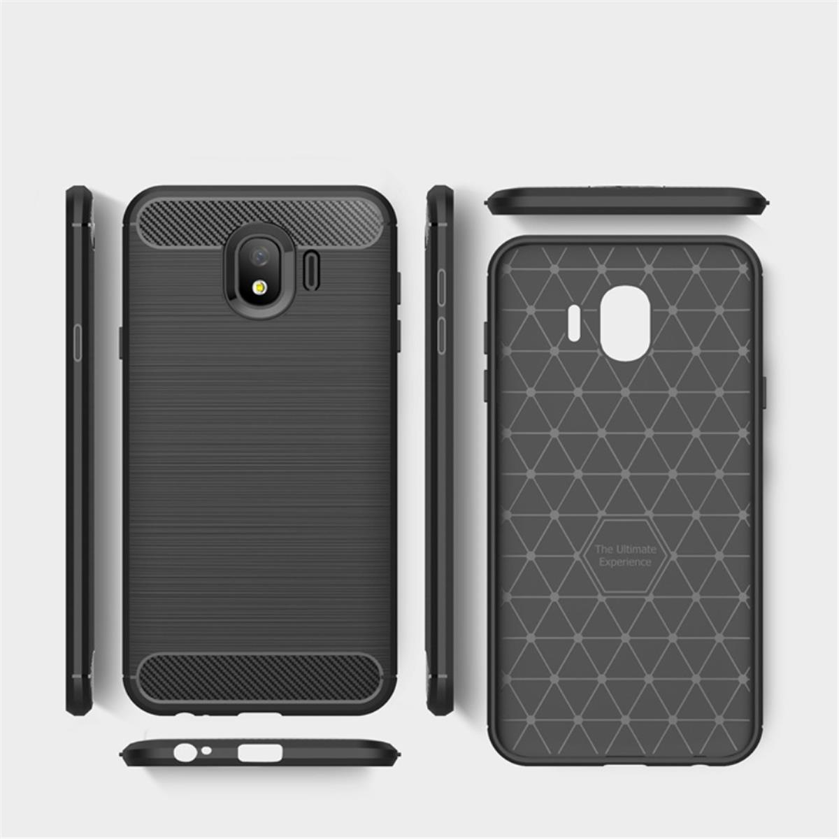 COVERKINGZ Handycase im 2018, Carbon J4 Look, Samsung, Backcover, schwarz Galaxy