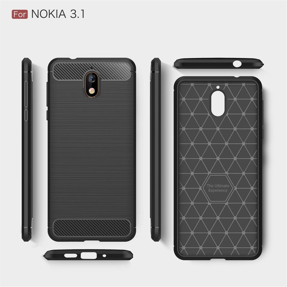 3 Backcover, im schwarz Carbon Look, 1, Punkt Handycase Nokia, COVERKINGZ