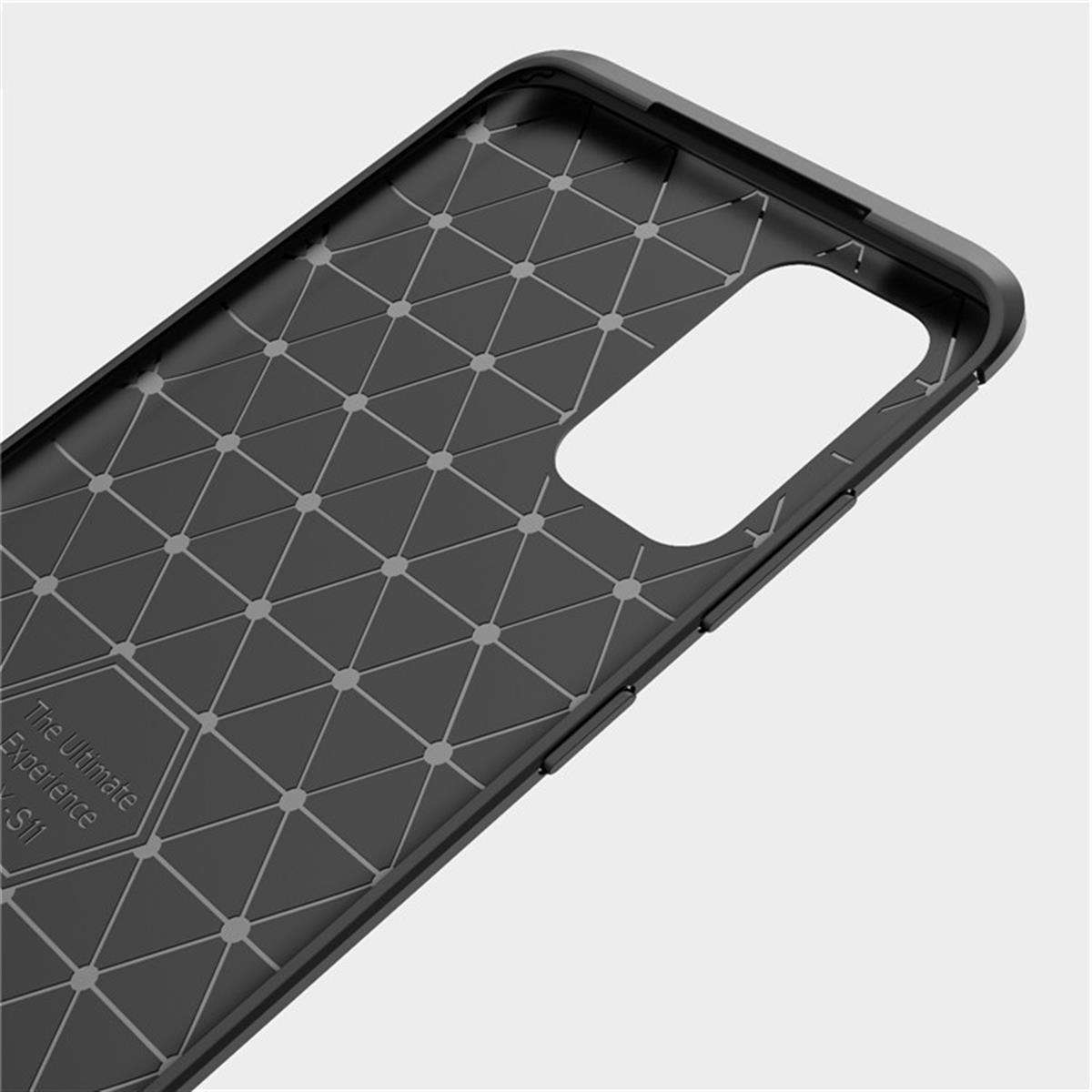 Schwarze Handyhülle innen, zeigt ein geometrisches Muster.