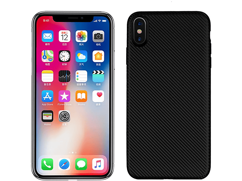 XR, schwarz im COVERKINGZ Backcover, Look, Handycase Carbon iPhone Apple,