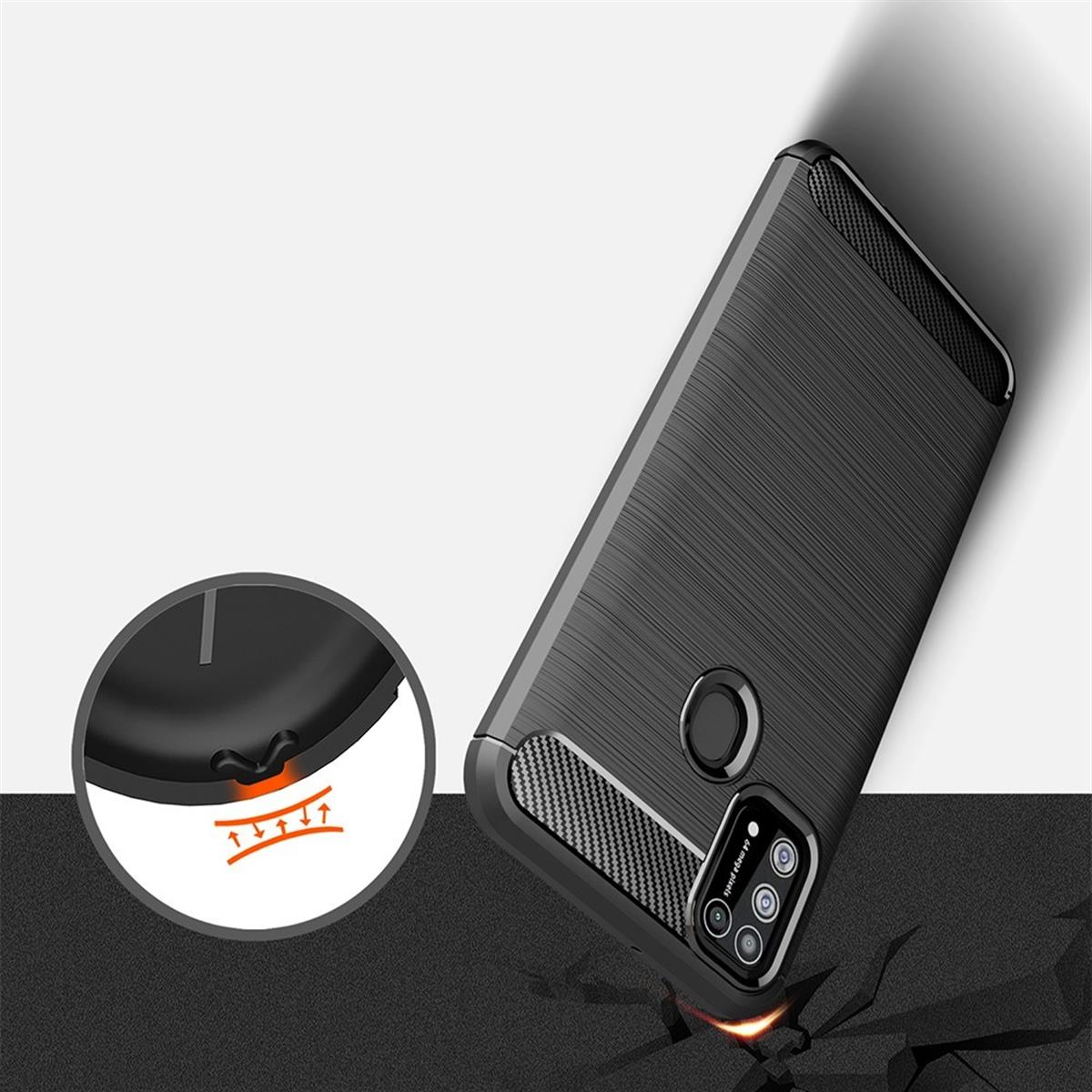 COVERKINGZ Handycase im M21, Backcover, schwarz Carbon Look, Galaxy Samsung
