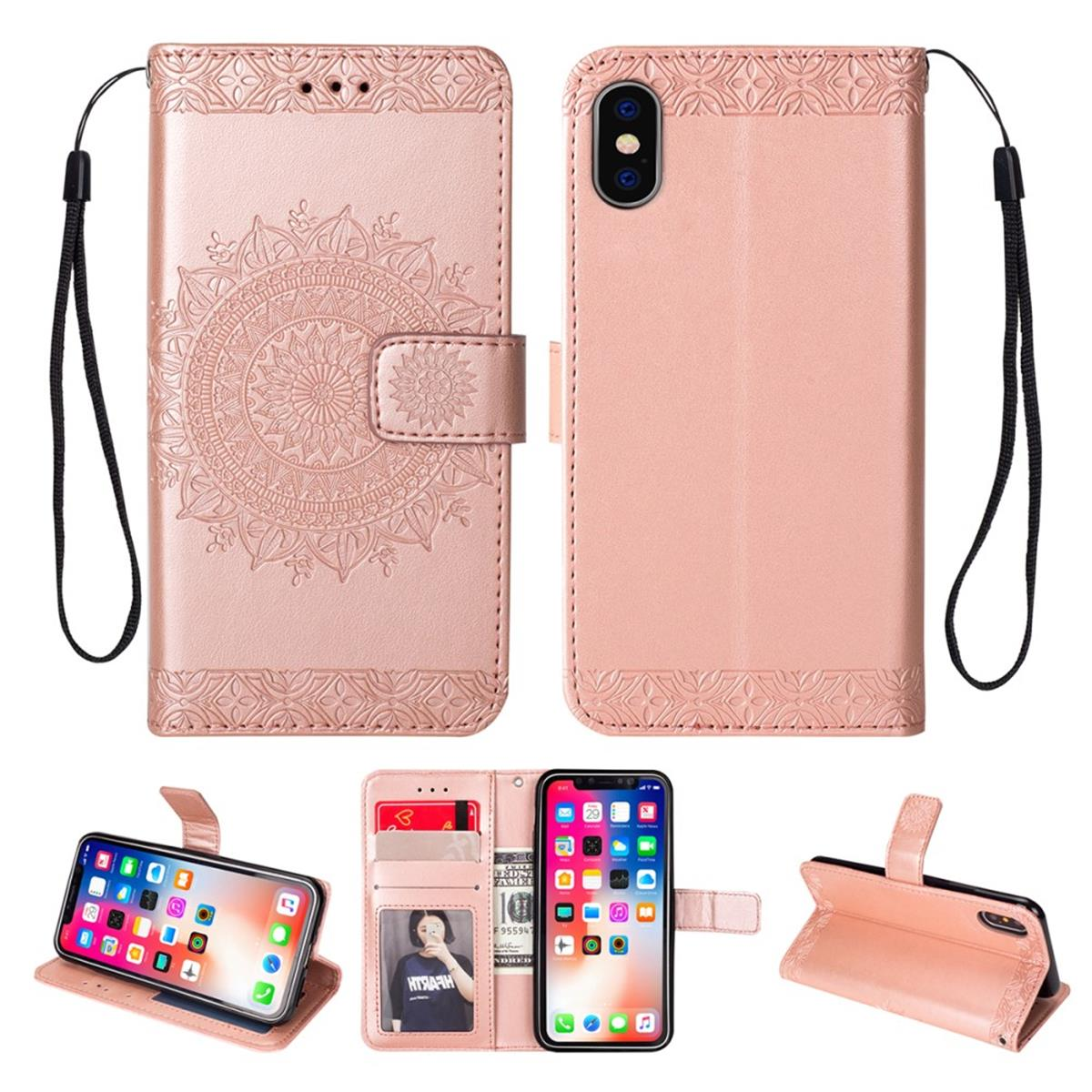 COVERKINGZ Klapphülle mit Mandala Muster., Bookcover, iPhone Rosegold Apple, XR