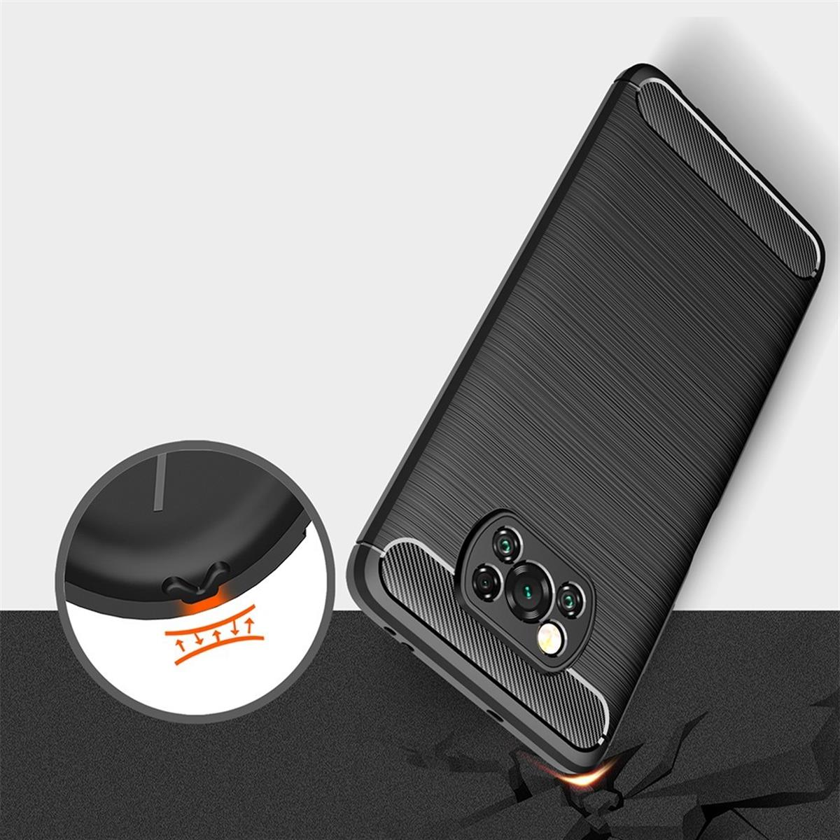 Backcover, schwarz COVERKINGZ im Xiaomi, Look, Poco X3 Carbon Handycase NFC,