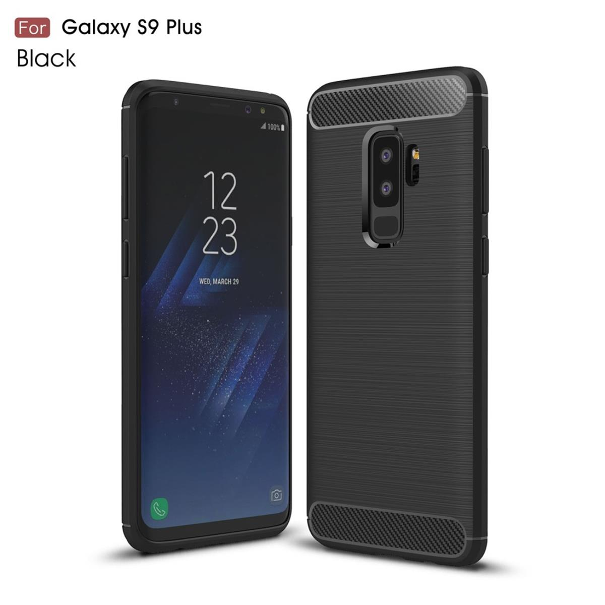 Zwei schwarze Smartphones, eines mit der Uhrzeit und dem Datum, das andere die Rückseite des Telefons mit der Kamera.