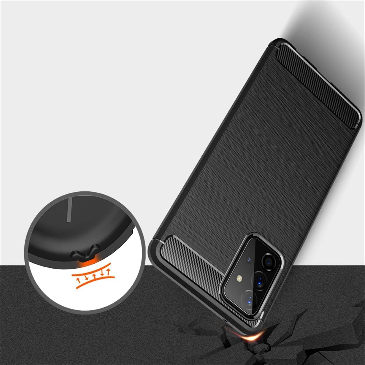 schwarz COVERKINGZ Backcover, A72 5G, Handycase im Look, Carbon Galaxy Samsung,