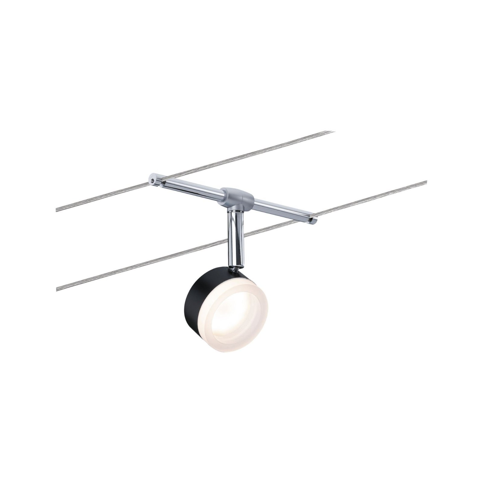 Deckenmontierter Strahler mit schwarzem und silbernem Design und leuchtendem Licht.