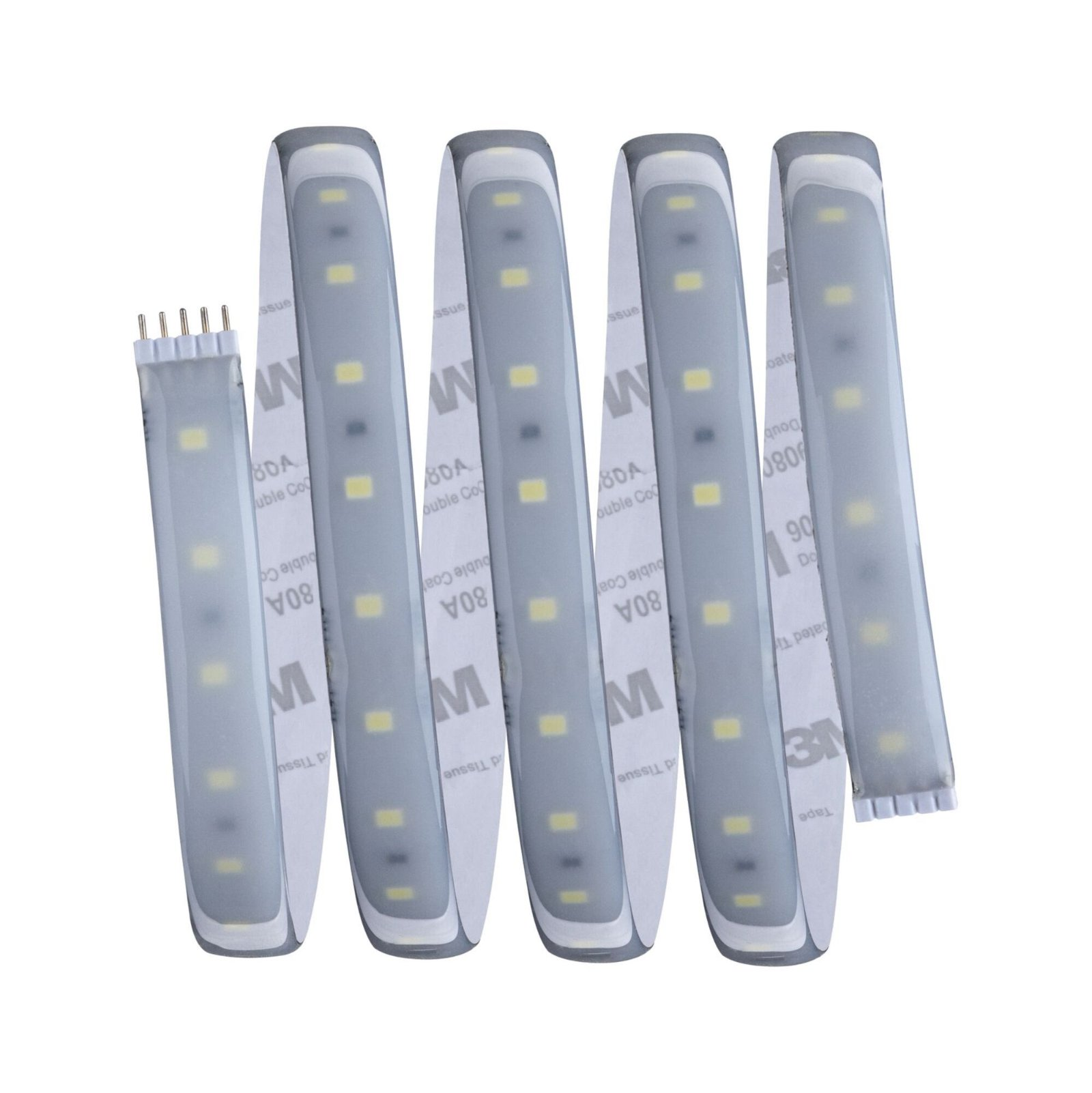 Strisce LED curve con retro bianco, che mostrano una serie di luci distanziate uniformemente.