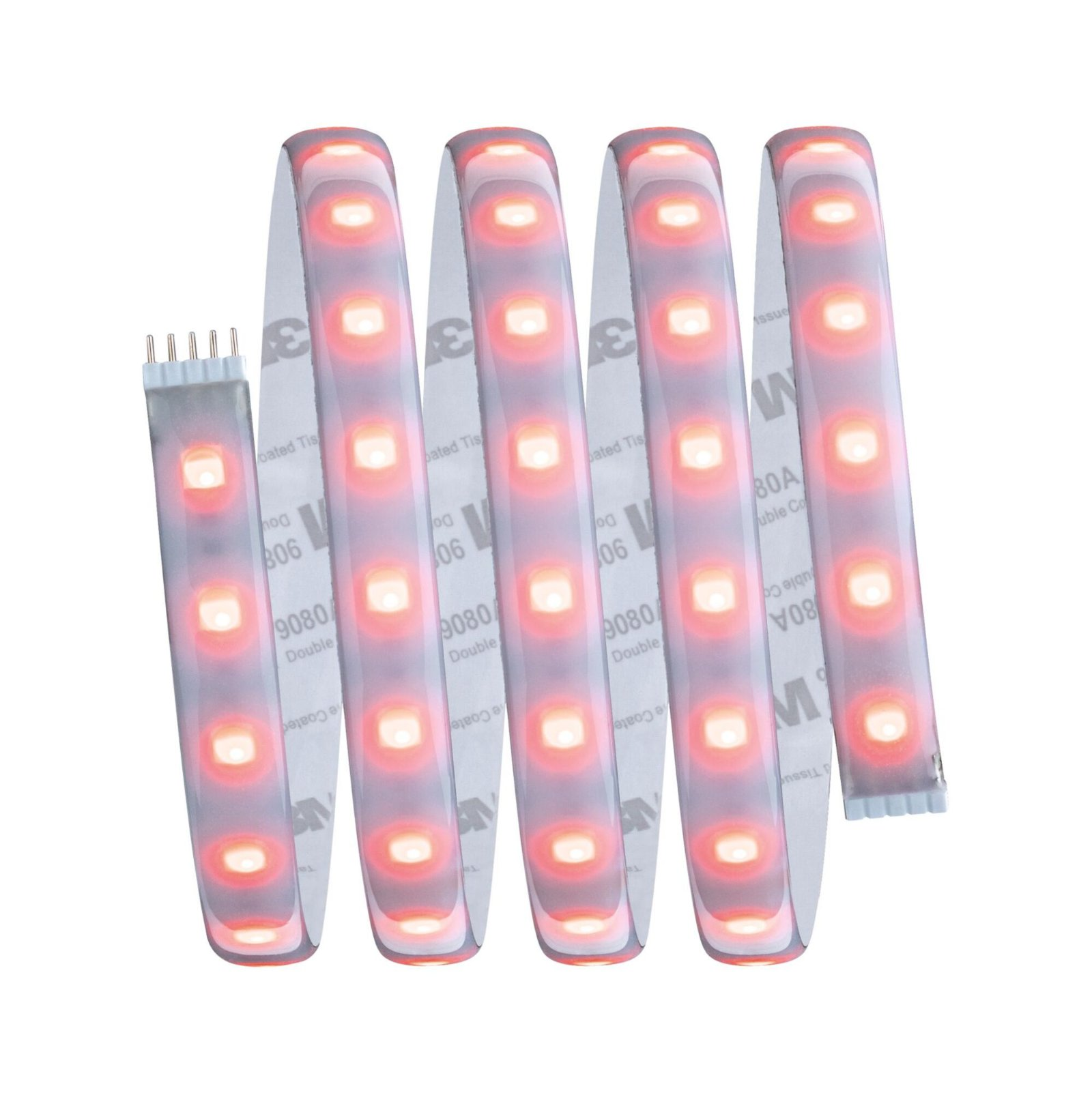 LED-Streifen mit roten Lichtern. Klebeband ist auf der Rückseite sichtbar.