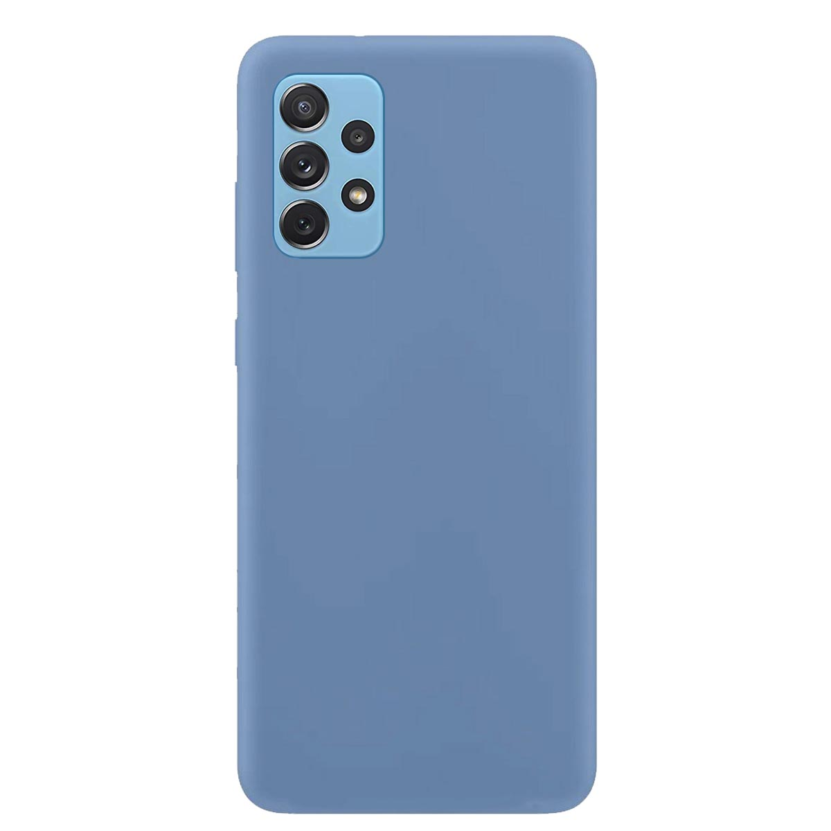 Blaue Handyhülle. Sie hat eine glatte Oberfläche und bedeckt die Rückseite des Telefons, mit Kameraausschnitten.