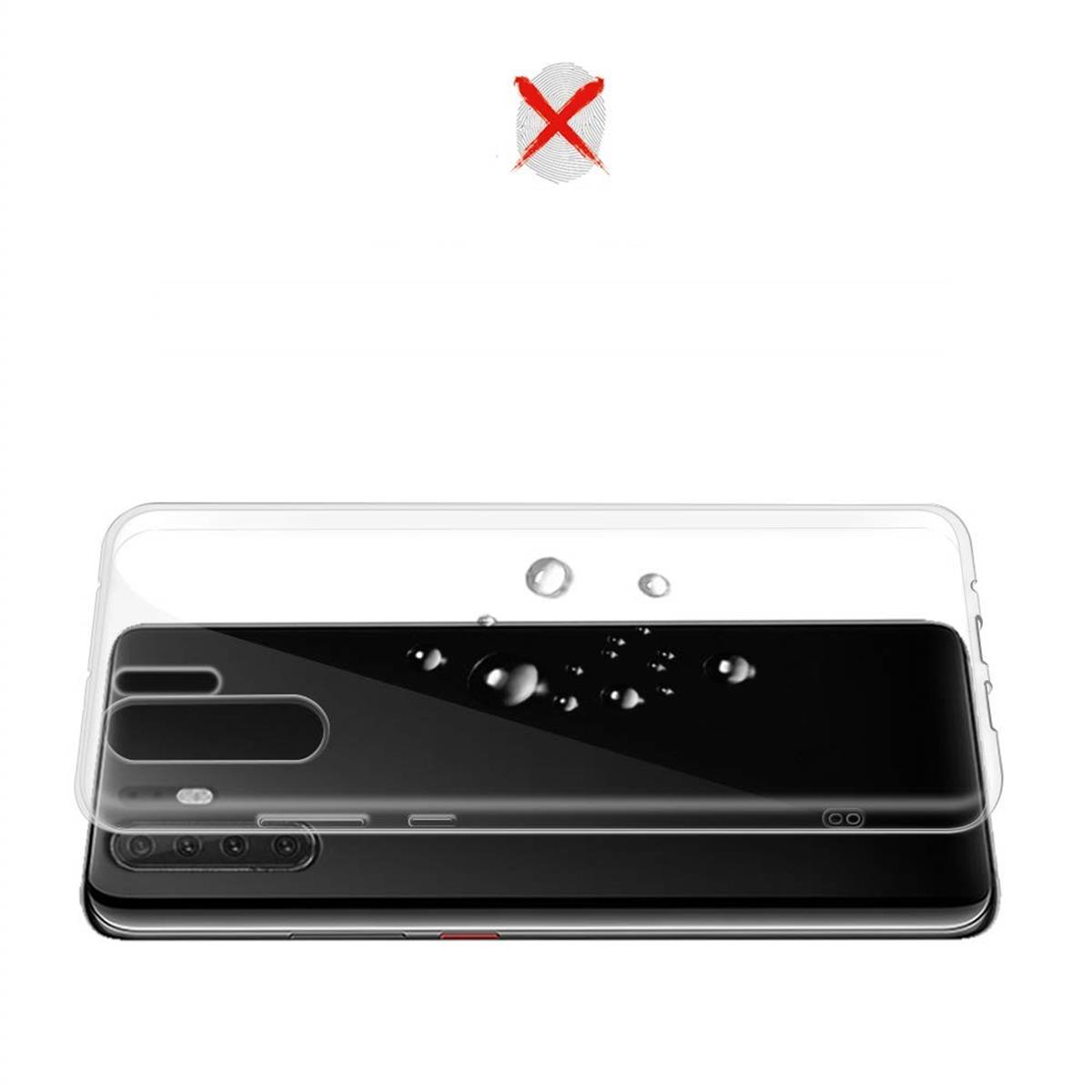 Ein Telefon mit Displayschutzfolie, überlagert mit einem roten Fingerabdruck und einem X. Der Hintergrund ist weiß.
