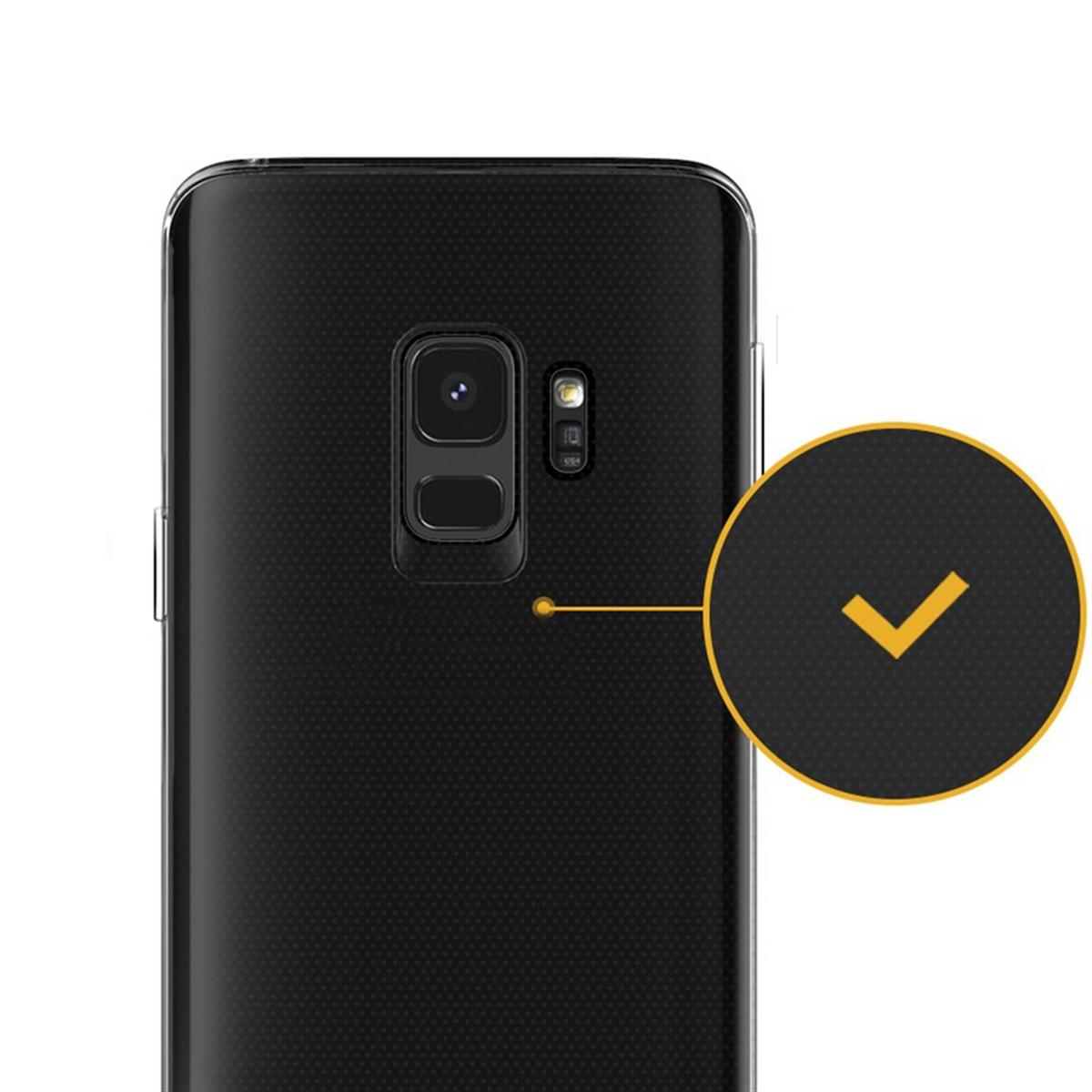 Schwarzes Telefon mit Hülle. Mit Kamera und Häkchen-Logo.