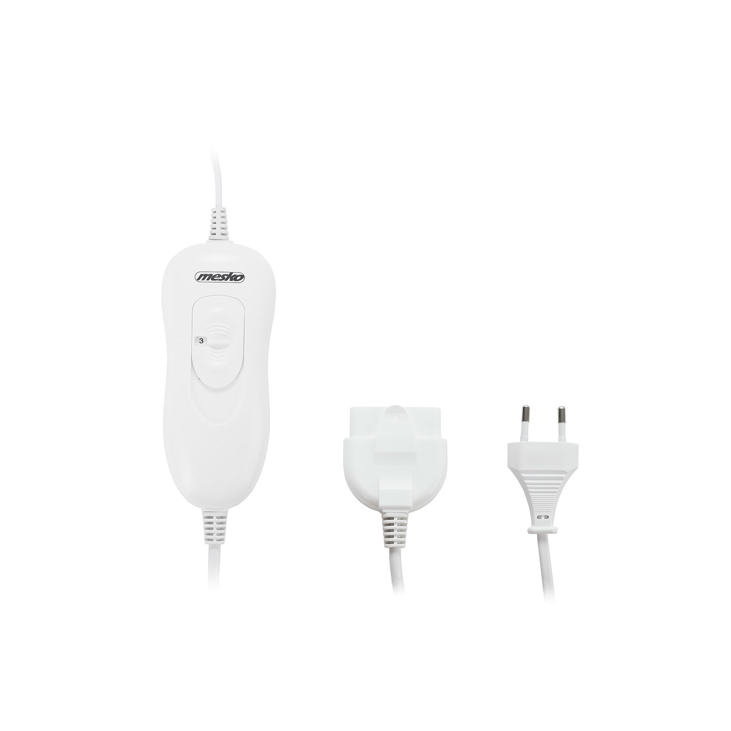 Control de manta eléctrica blanca con enchufe y cable de alimentación.
