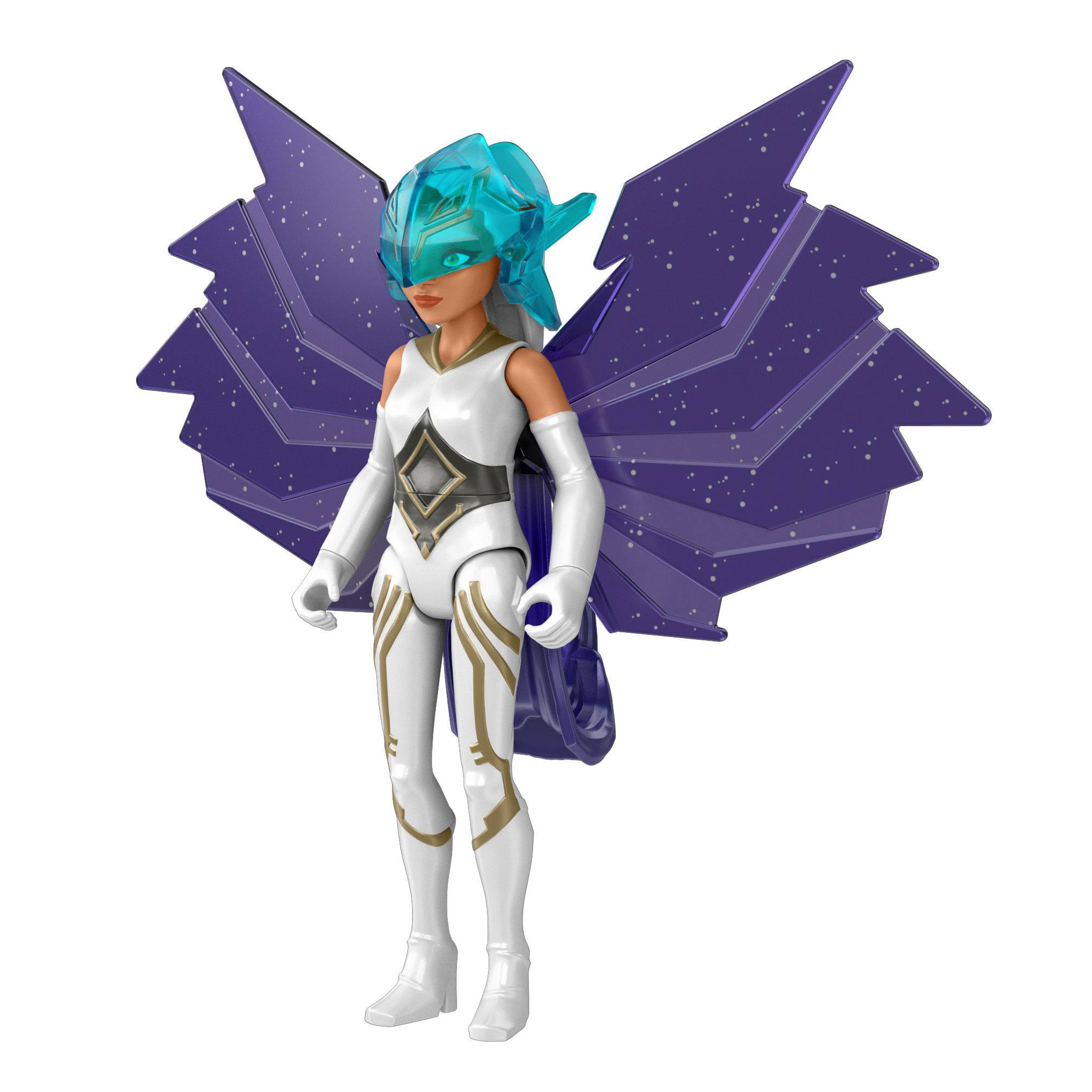 Eine Fantasy-Actionfigur einer Frau mit Flügeln und Maske.