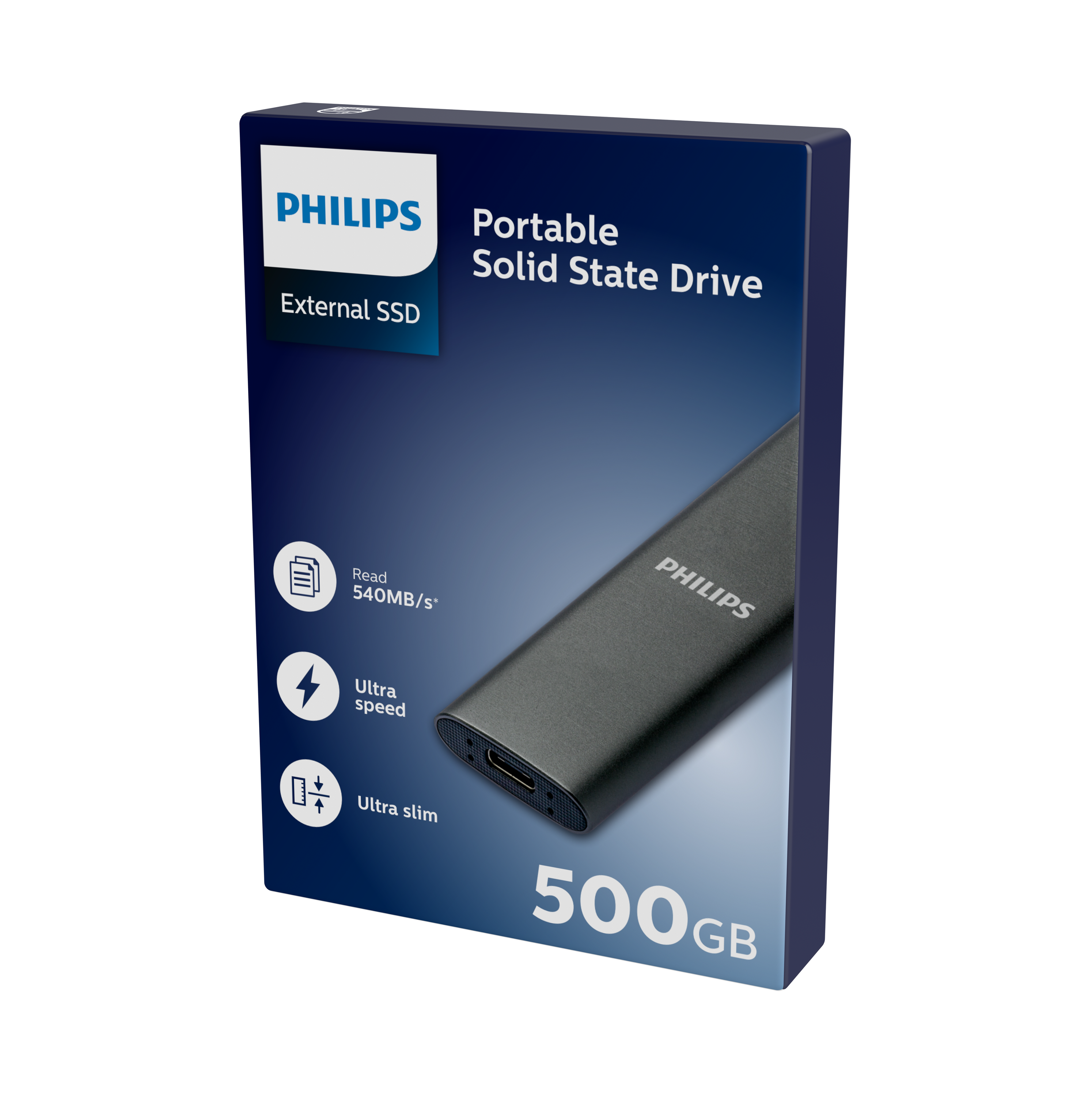 Festplatte Zoll, USB-C Portable 500 SSD, Schwarz FM50SS030P/00, 3.2, SSD 2,5 GB PHILIPS extern,