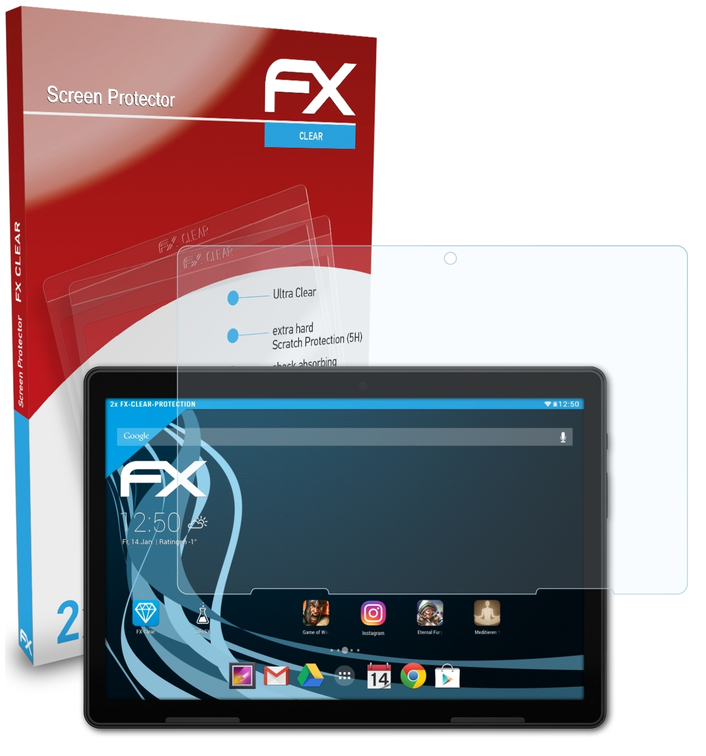 2x FX-Clear Displayschutz(für ATFOLIX Medion E10711) LIFETAB