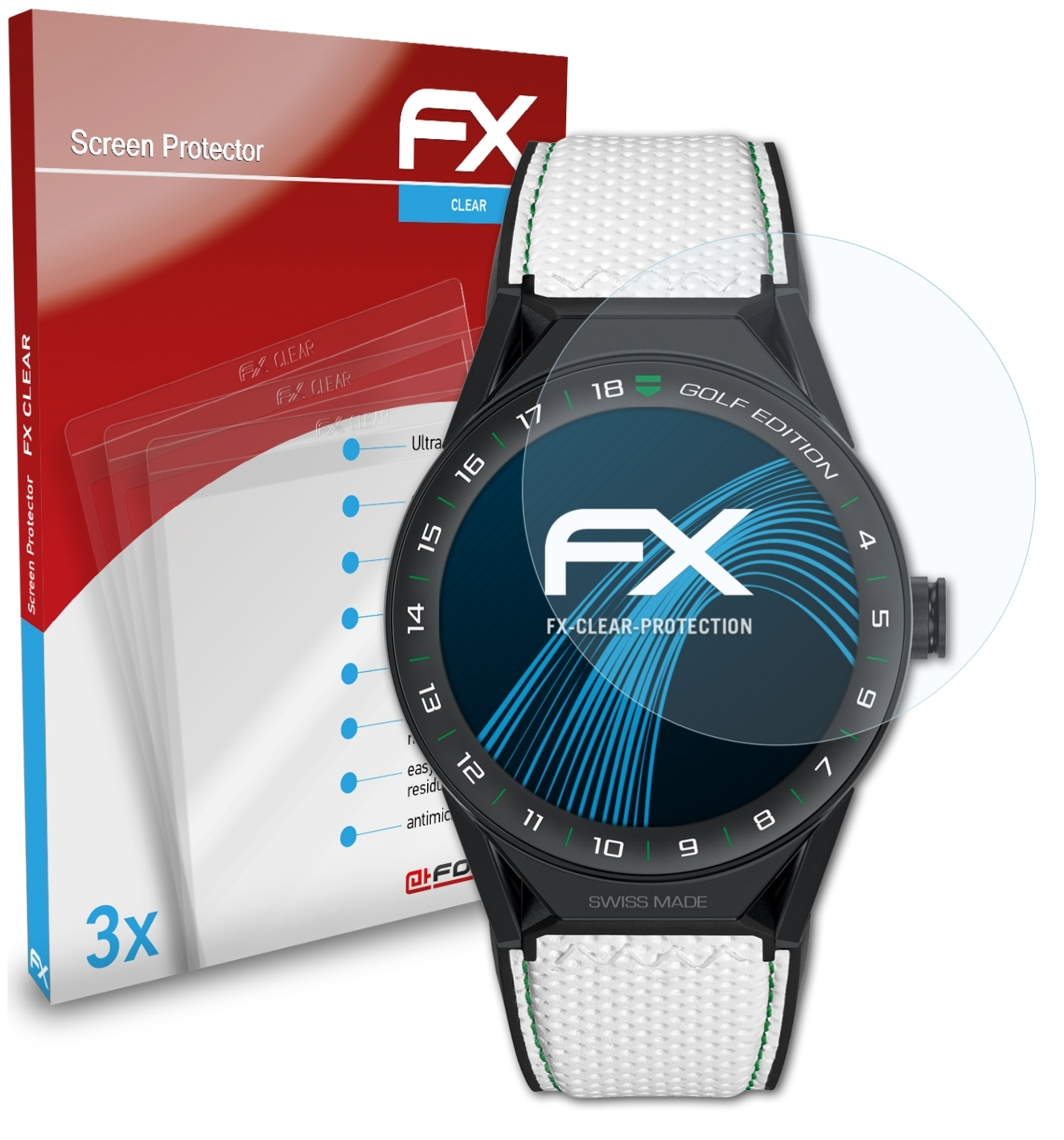 ATFOLIX 3x FX-Clear Displayschutz(für Heuer Modular Edition) Connected Golf 45 TAG