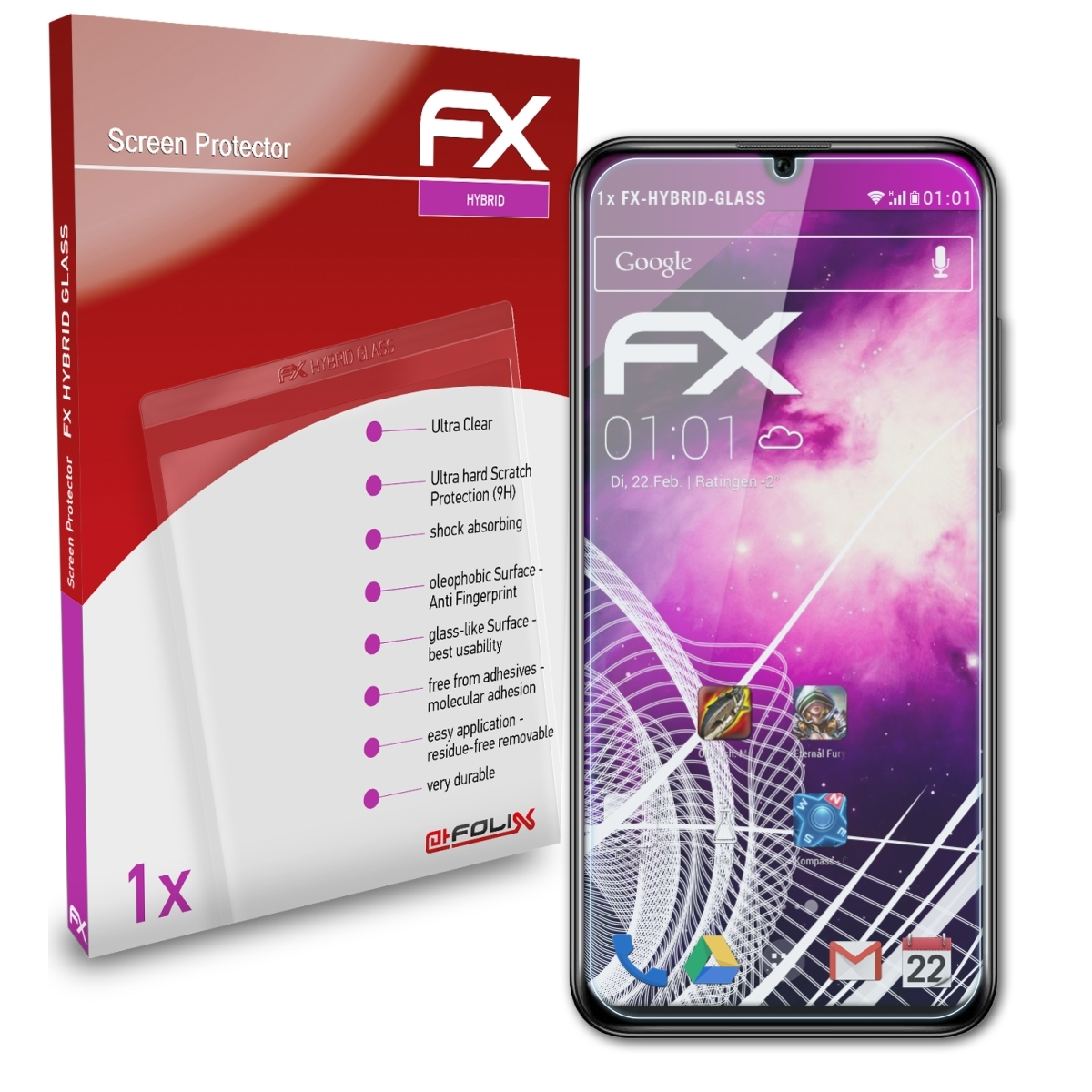 ATFOLIX FX-Hybrid-Glass Schutzglas(für Honor 20 Huawei Lite)