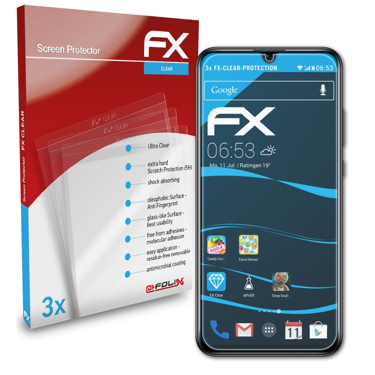 Huawei Lite) FX-Clear Displayschutz(für 3x Honor 20 ATFOLIX