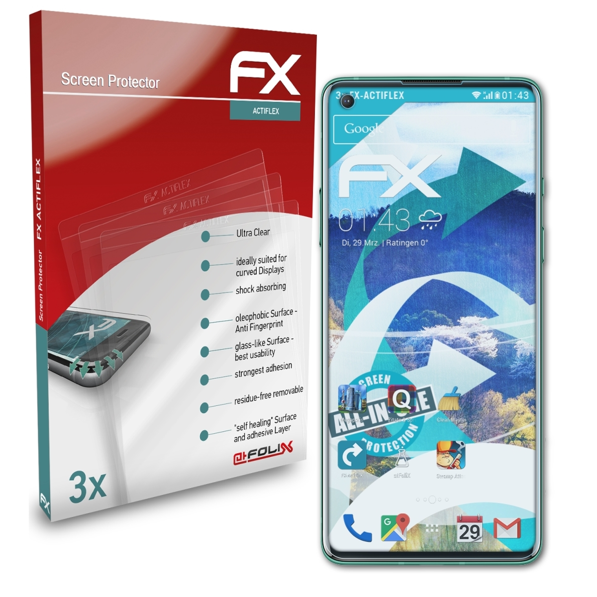 ATFOLIX OnePlus 8) 3x Displayschutz(für FX-ActiFleX