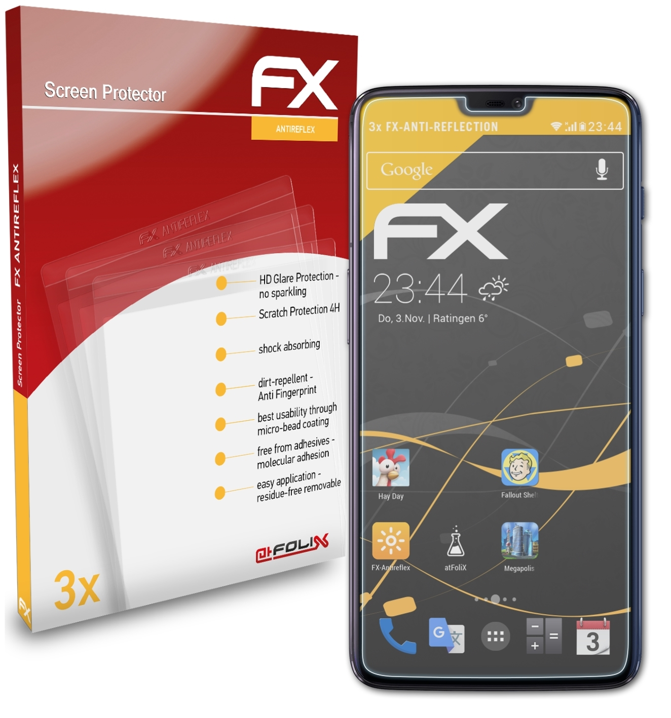 ATFOLIX 3x FX-Antireflex Displayschutz(für OnePlus 6)