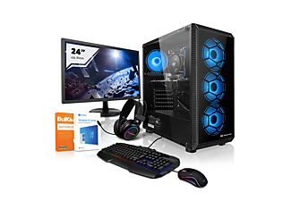 PC gaming - MEGAPORT Pack ordenador PC AMD Athlon 300GE • GTX1050Ti • 16GB • 120GB SSD • 1TB HDD • 24" Full-HD •Windows10, negro
