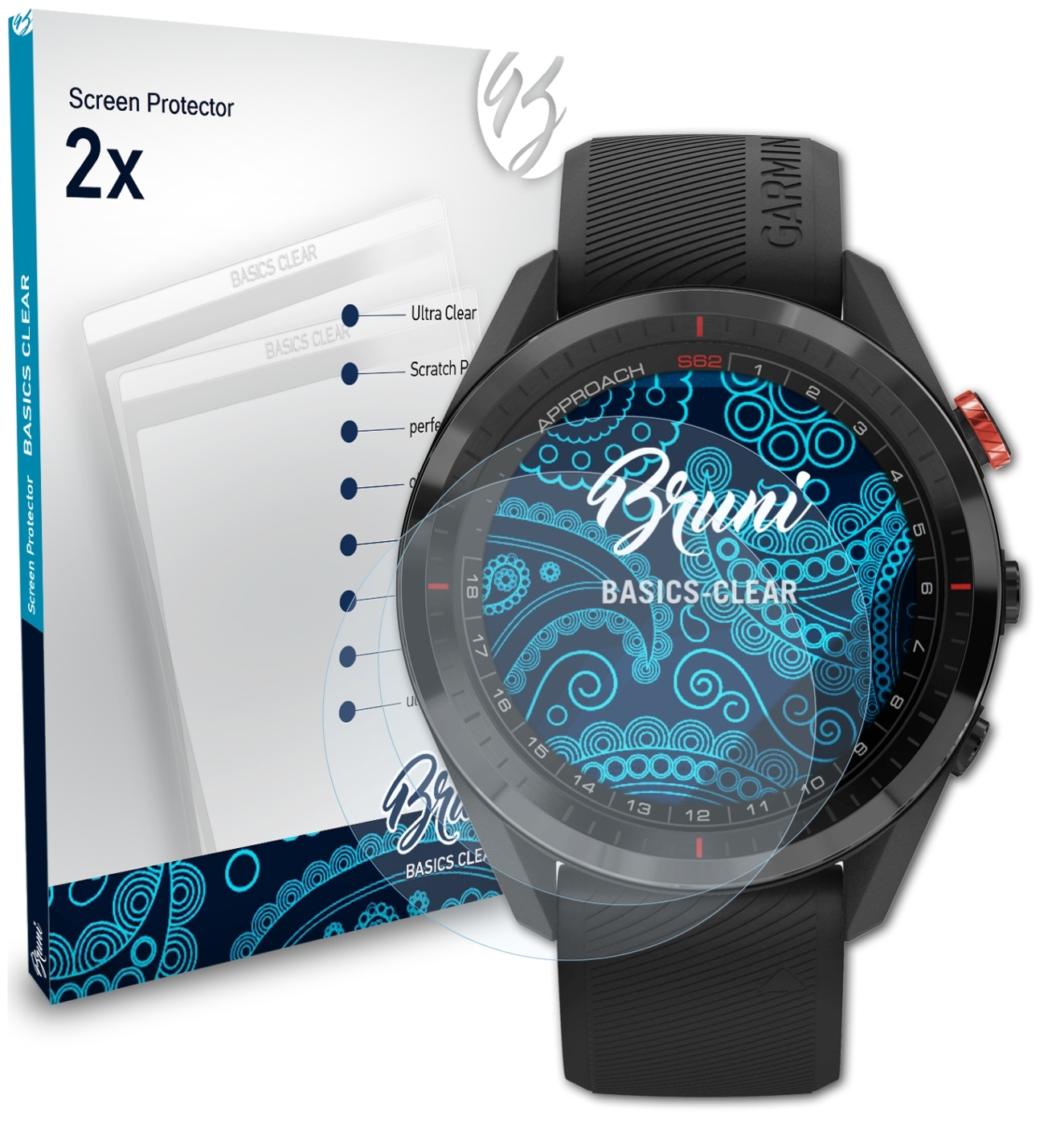 Garmin BRUNI Approach 2x S62) Basics-Clear Schutzfolie(für