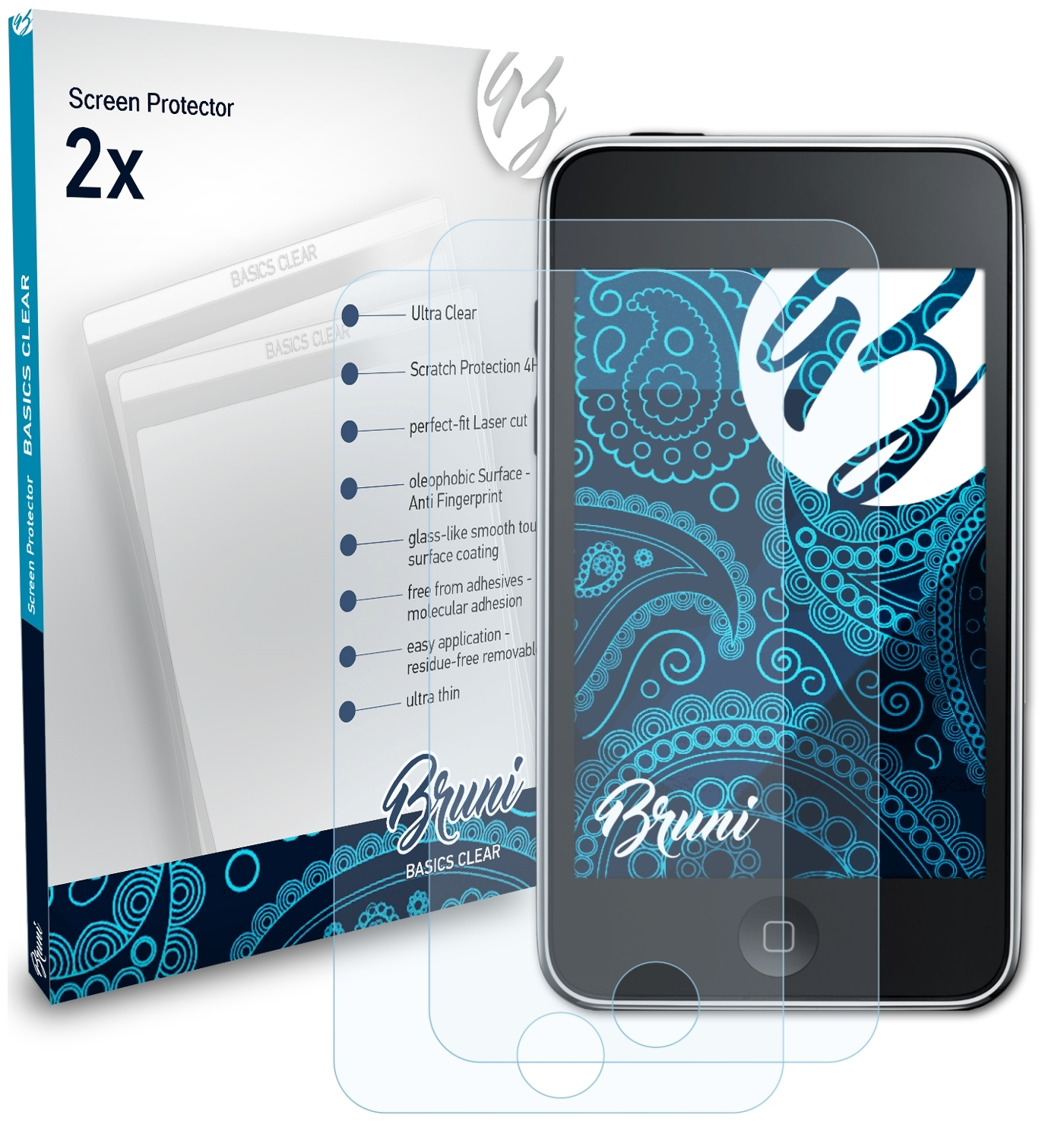 2x BRUNI 2G) Basics-Clear Apple Schutzfolie(für iPod touch