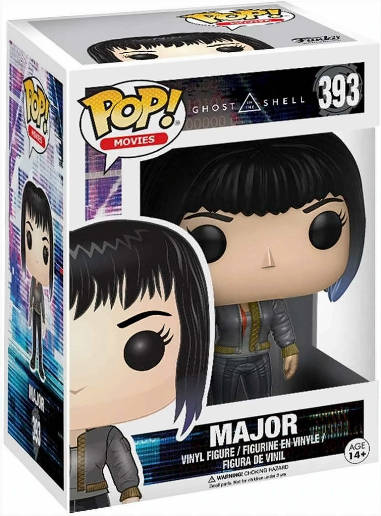Major Funko Pop Figur in einer Box. Die Figur hat schwarze Haare und eine graue Jacke.