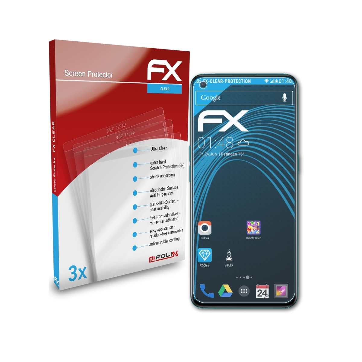 CE) ATFOLIX OnePlus 3x Displayschutz(für FX-Clear Nord
