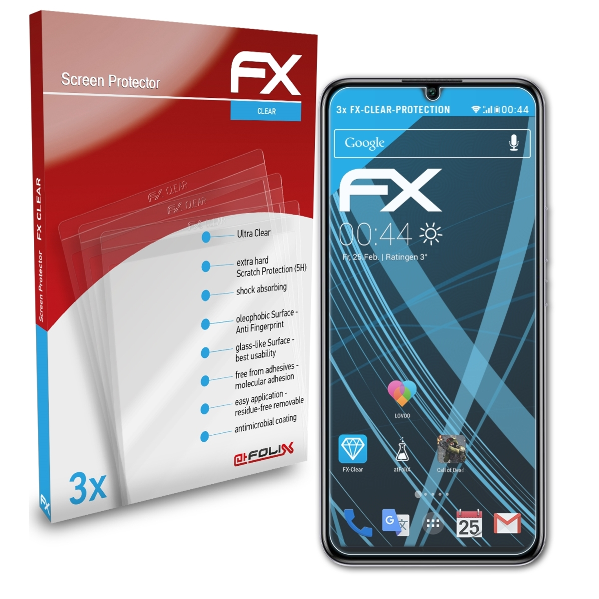 3x Honor Pro) 20 Displayschutz(für FX-Clear ATFOLIX Play