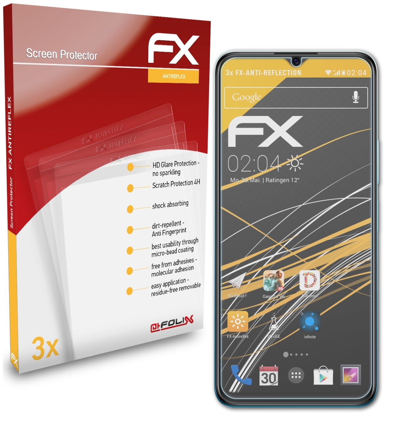 ATFOLIX 3x FX-Antireflex Displayschutz(für Vivo Y15A)