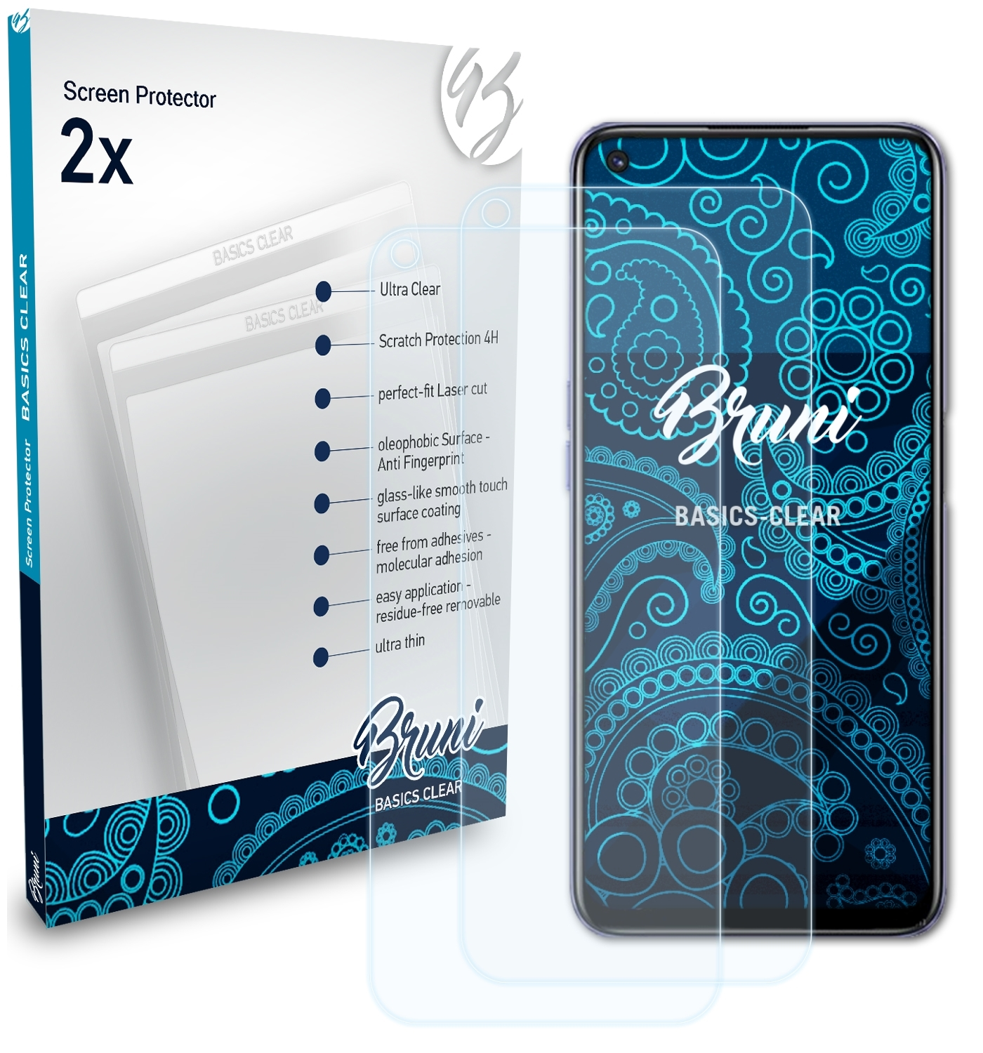 BRUNI 2x Basics-Clear Schutzfolie(für Q3s) Realme