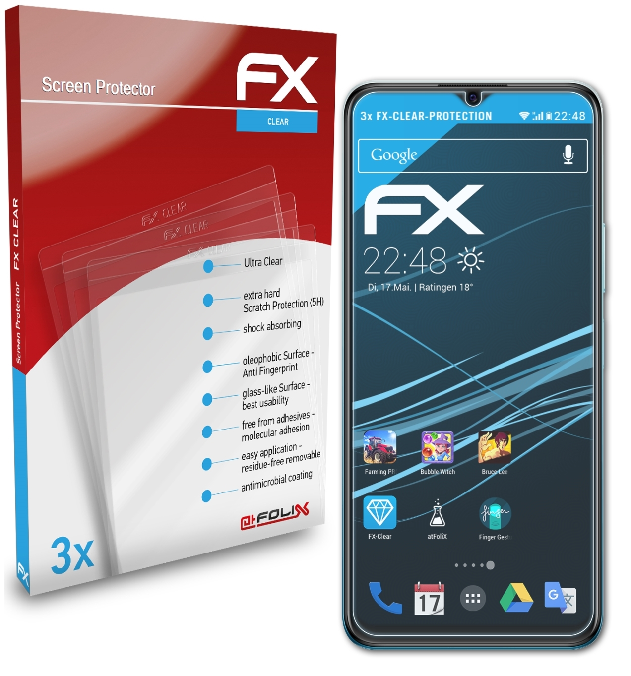 ATFOLIX 3x FX-Clear Displayschutz(für Vivo Y15A)