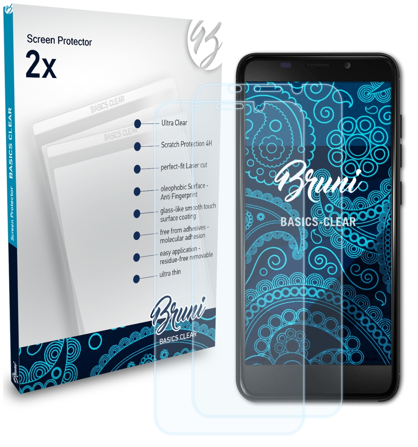 BRUNI 2x Basics-Clear Schutzfolie(für Nuu Mobile A7L)
