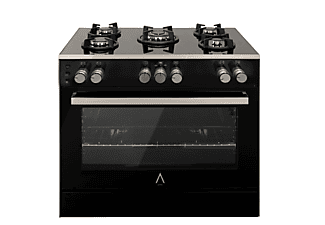 Cocina de gas - ALPHA Cocina de  Gas ALPHA Vulcano Elite-90  Cristal, 101 l, Esmalte fácil de limpiar, 90 cm, Negro