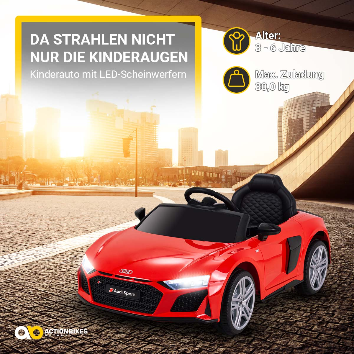 Ein rotes Spielzeugauto mit schwarzem Innenraum und weißen Rädern.