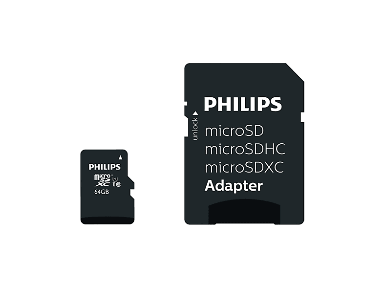 PHILIPS Micro-SDHX 64 Class 10 UHS-I U1, Adapter, Micro-SDHC Speicherkarte, 64 GB, 80 Mbit/s