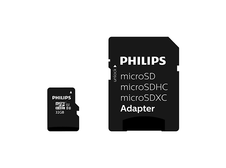 PHILIPS Micro-SDHC 32 Class 10, GB, UHS-I 80 Micro-SDHC Adapter, 32 Mbit/s UI, Speicherkarte