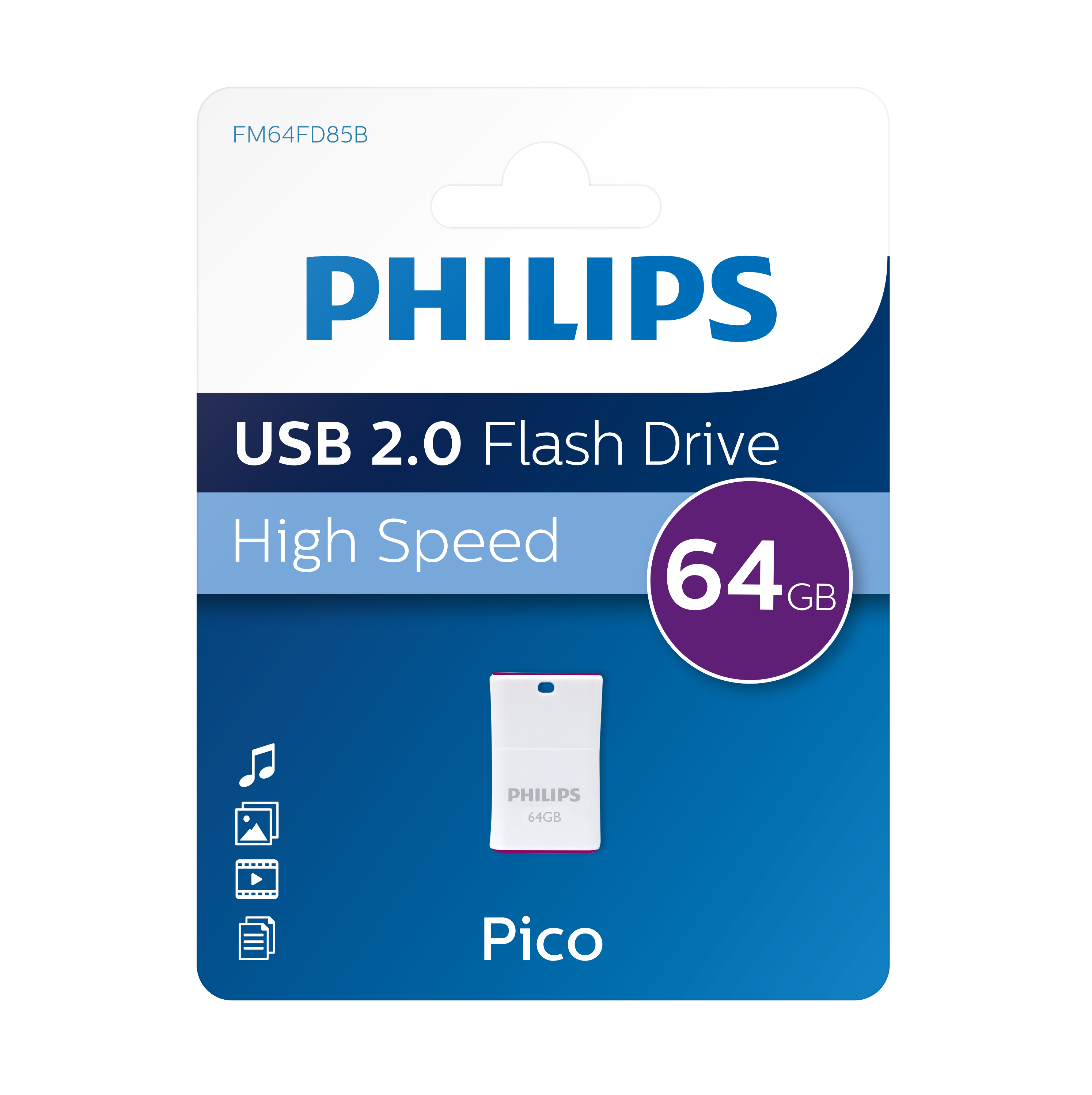 (Weiß, 64 Stick PHILIPS USB-Stick weiss, 64GB USB Pico Edition, GB)