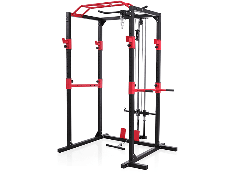 Rack Rack, Massive Fitness Rack, 2 Power Set schwarz/rot mit ZOOMYO Spottern standsichere Power Stahlkonstruktion,