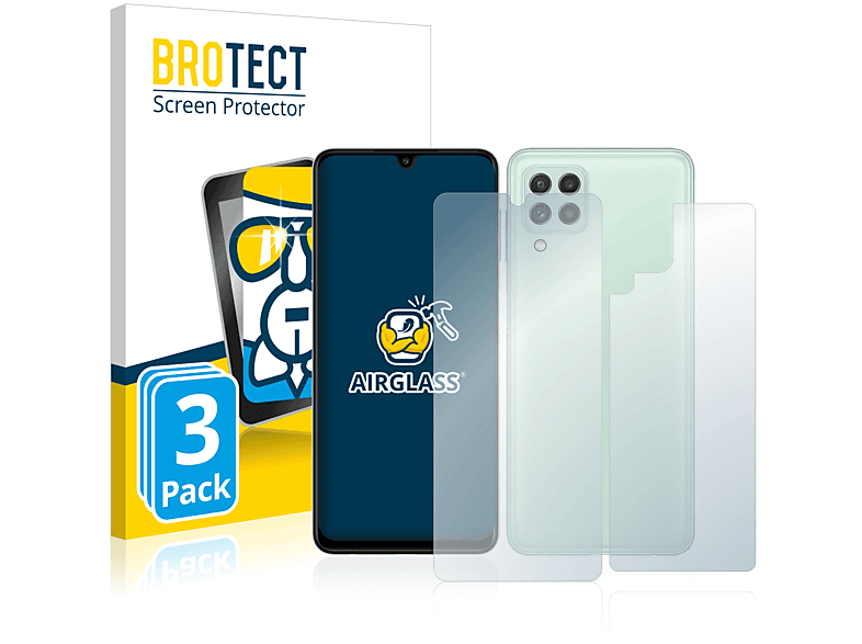 BROTECT 3x Airglass klare Schutzfolie(für + (Vorder Samsung 4G Galaxy A22 Rückseite))
