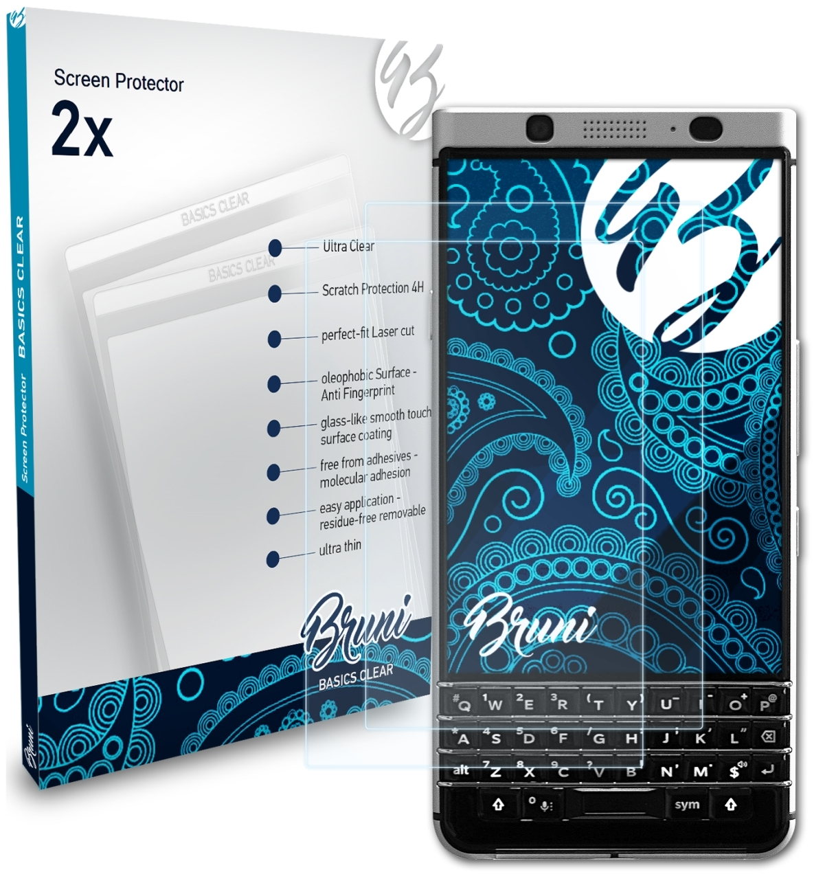BRUNI 2x Basics-Clear Schutzfolie(für Blackberry KeyOne)