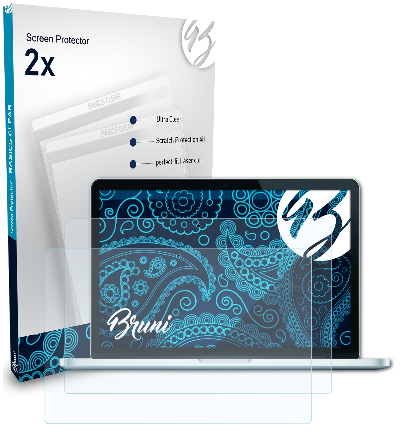 BRUNI 2x Basics-Clear Schutzfolie(für MacBook Apple 13,3 Pro Retina)