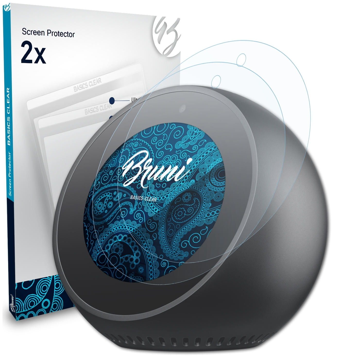 BRUNI 2x Basics-Clear Schutzfolie(für Amazon Echo Spot)