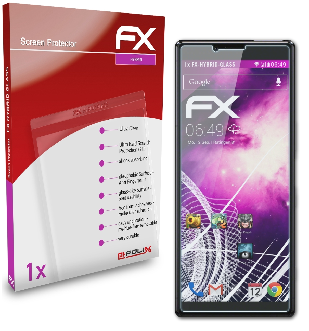 ATFOLIX FX-Hybrid-Glass Schutzglas(für Sony Xperia 1)