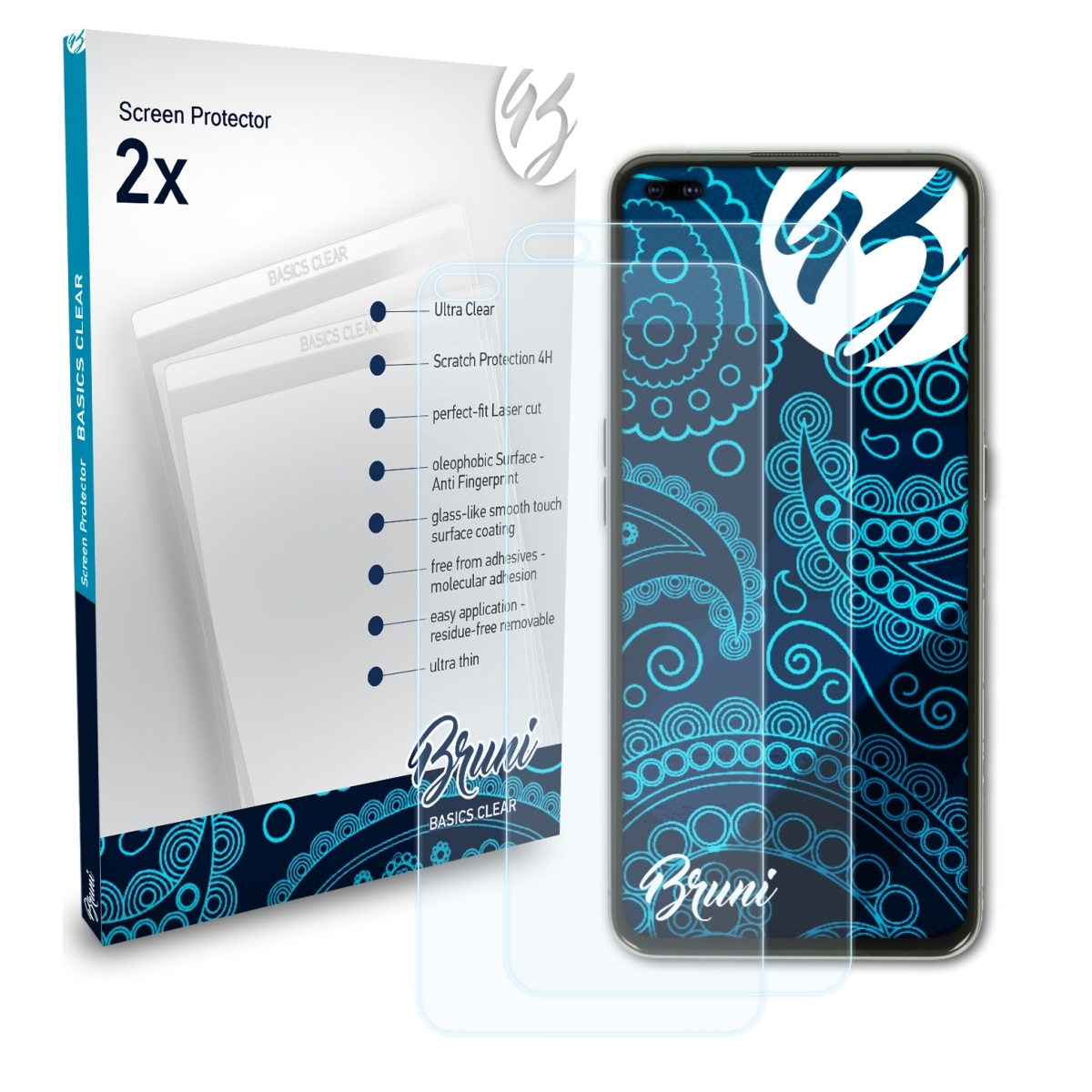 BRUNI 2x Basics-Clear Schutzfolie(für Realme 5G) X50 Pro