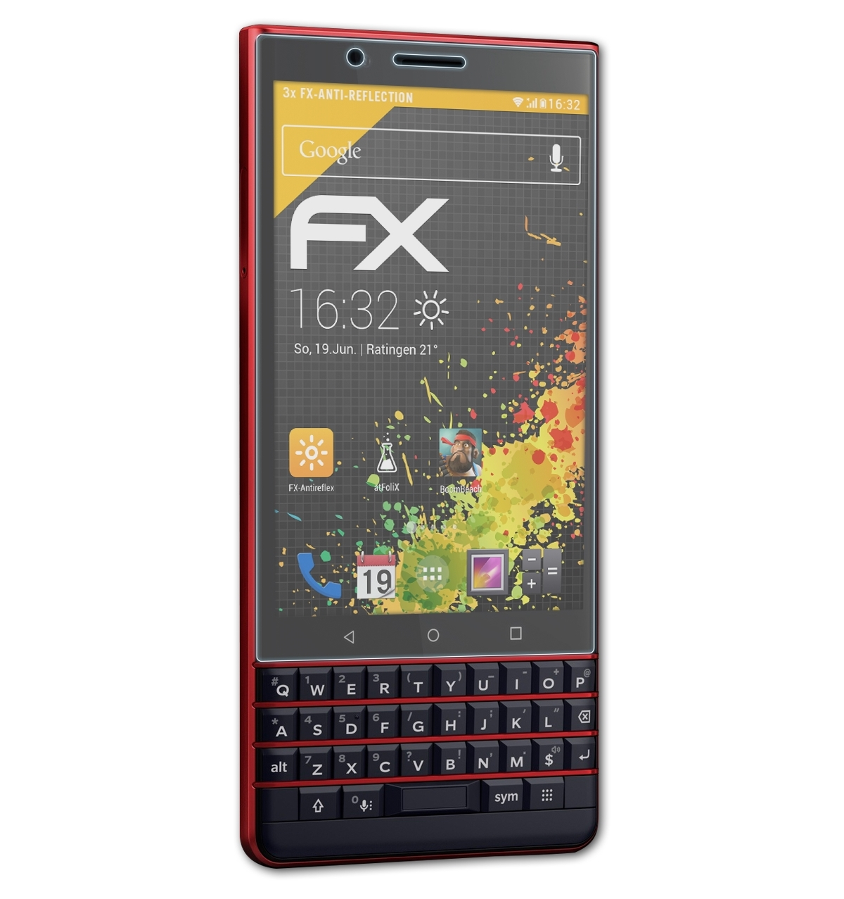 3x Displayschutz(für ATFOLIX LE) Key2 Blackberry FX-Antireflex